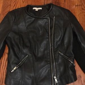 Black Faux Leather Jacket with Diagonal Zipper